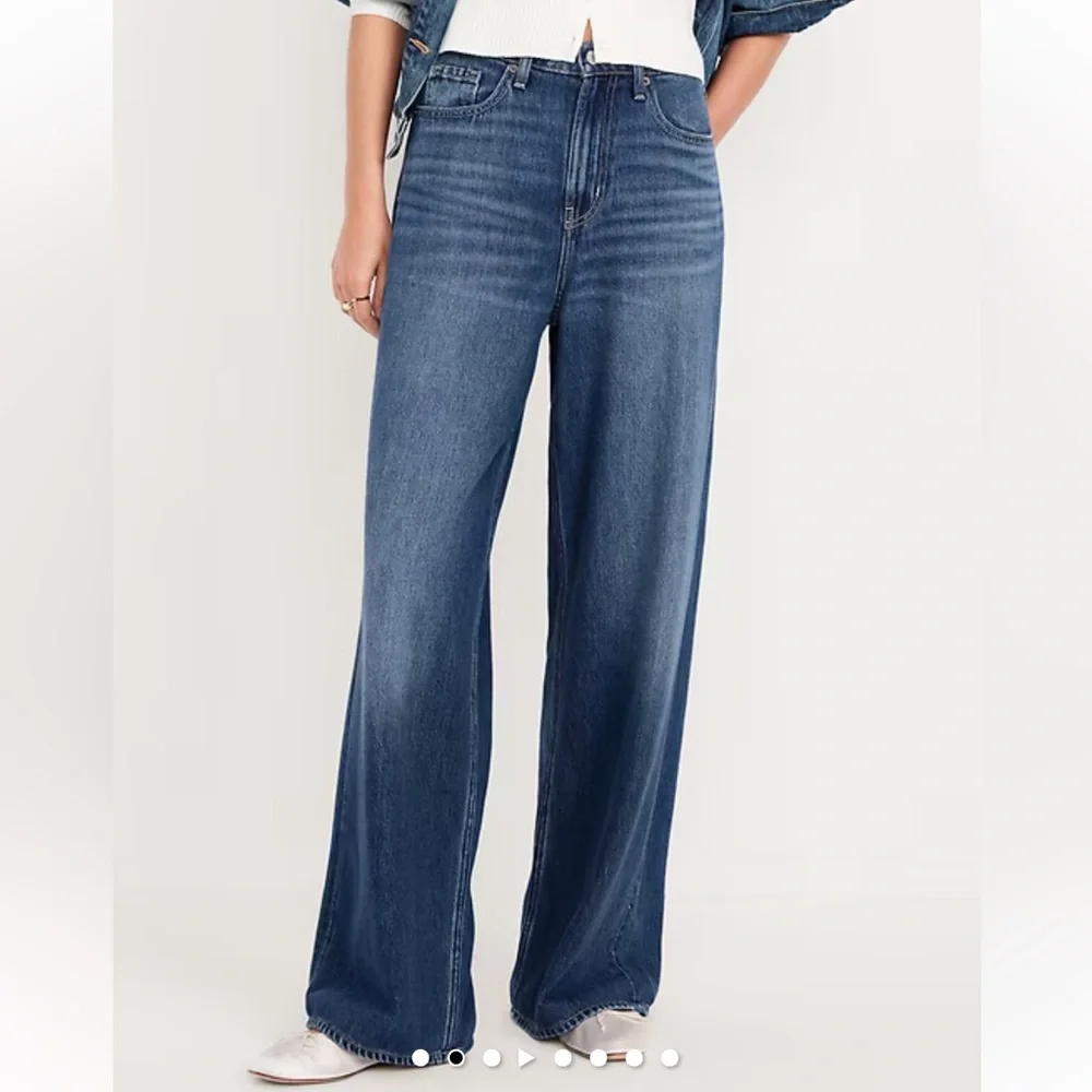 Old Navy 100% Cotton Dark Wash Baggy Wide Leg Extra High-Rise Denim Jeans